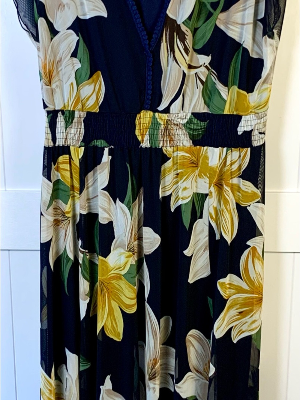 Floral Maxi Dress in Black with Yellow & White Blooms